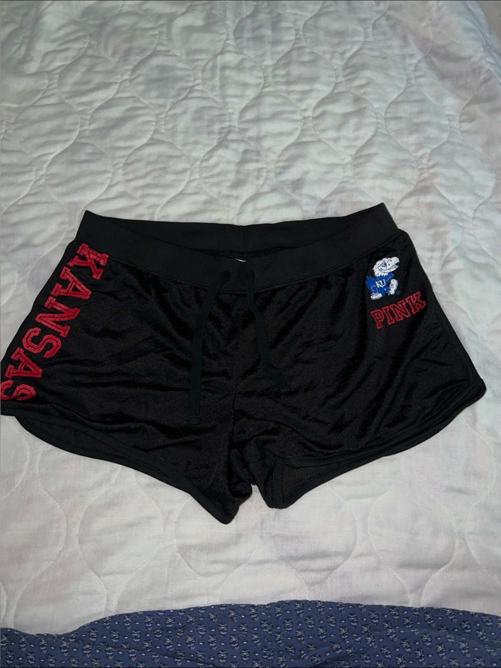 PINK Victoria's Secret Black Athletic Shorts with Red Kansas Detail